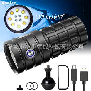 新品潜水摄影灯120°广角多功能水下补光灯内置动力电池USB充电