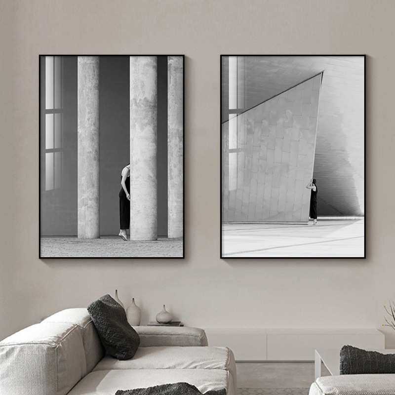 黑白建筑装饰画客厅墙画大竖版工业风沙发背景墙挂画走廊过道壁画,模玩/动漫/周边/娃圈三坑/桌游,模型制作工具/辅料耗材,淘宝优惠券,粉丝福利购,淘宝优惠卷