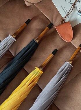 复古黄色长柄雨伞双人木柄木杆8骨加大加固防风木质男女自动