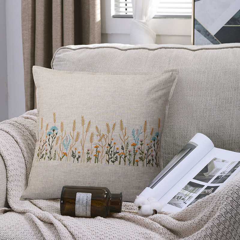 重工刺绣亚麻抱枕套不带芯50x50家用简约ins风沙发方形靠枕套