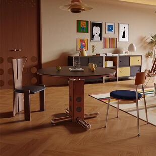 波尔卡圆桌包豪斯实木中古风餐桌小户型不锈钢饭桌阳台圆形咖啡桌