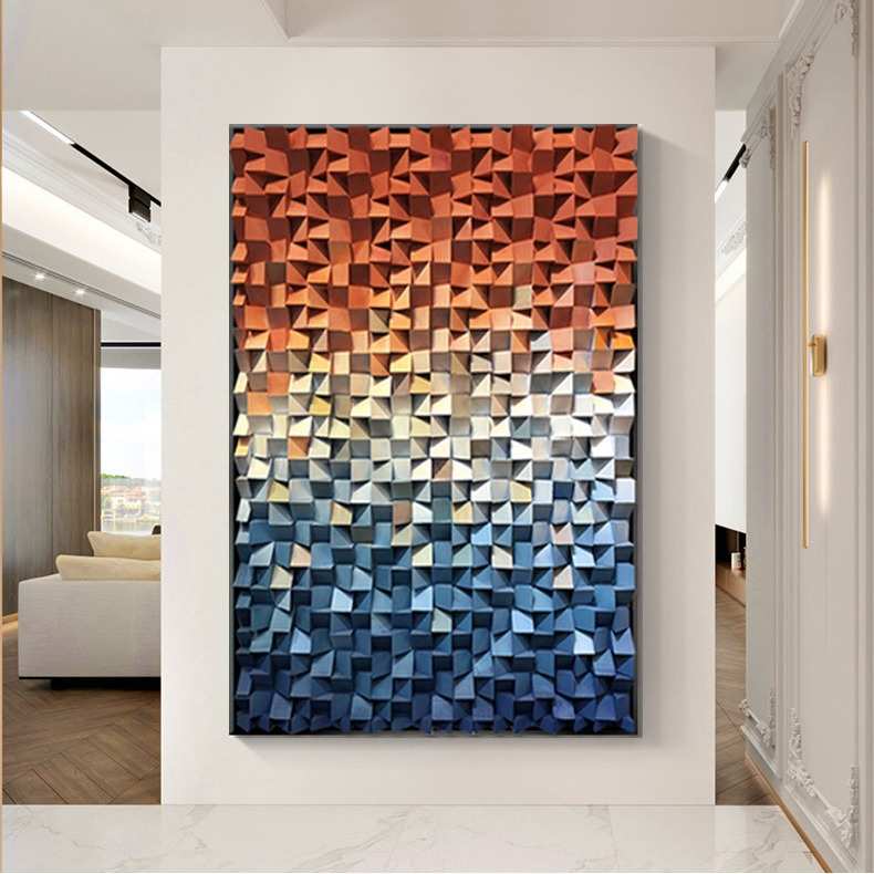 后现代样板房酒店玄关装饰画木头装置艺术挂画走廊工艺落地实物画