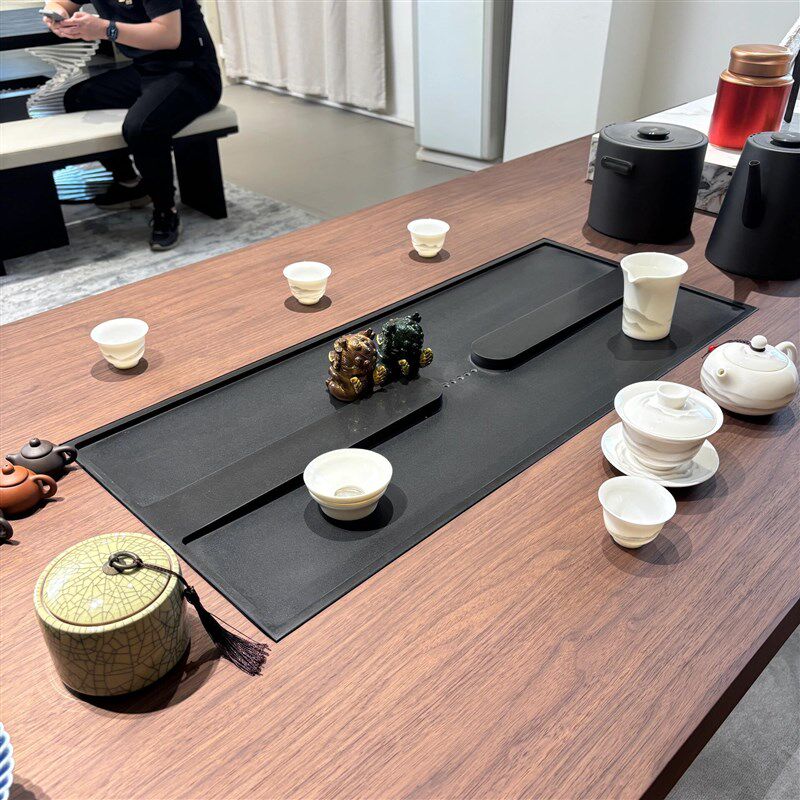 新中式胡桃木实木茶桌轻奢简约2025新款办公室会客接待岩板泡茶台