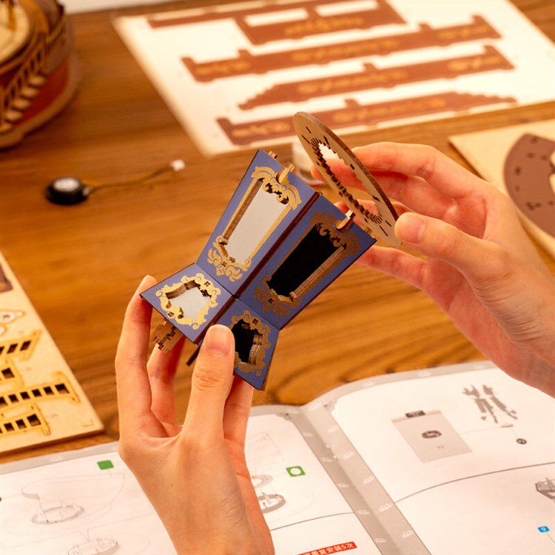 若客若来旋转木马音乐盒diy手工八音盒拼装积木模型生日结婚礼物