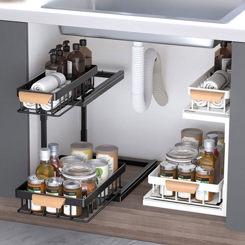 橱柜拉篮厨房柜内调料分层收纳架抽屉式深柜拉篮水池下水槽置物架