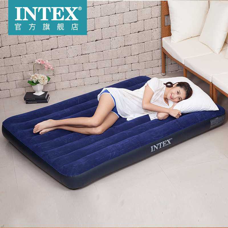INTEX68755豪华条纹植绒双人特大充气床垫帐篷野营气垫床