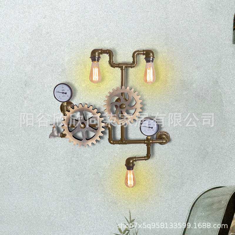 铁艺水管创意个性loft复古工业风酒吧走廊壁灯 齿轮装饰 壁挂壁灯