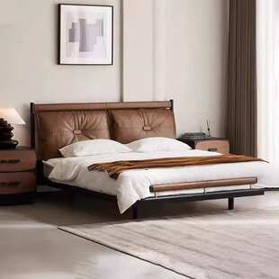 新款法式中古风柏林大床主卧高端大气1米8双人真皮软包实木床