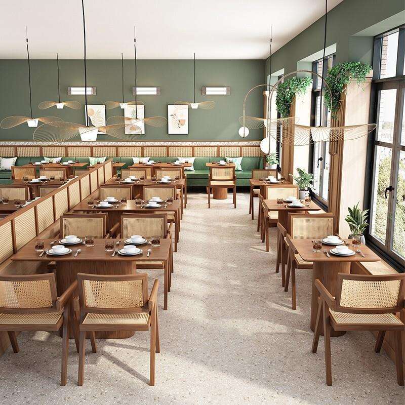 咖啡厅奶茶店扶手桌椅组合音乐餐厅西餐厅料理店餐厅靠墙卡座沙发