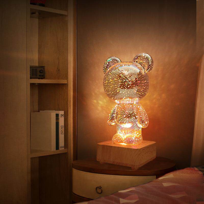 LED3D烟花小夜灯可爱胖大熊浪漫氛围小台灯USB梦幻氛围灯床头灯