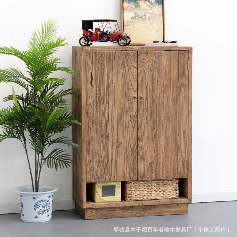 中式榆木鞋柜原木家具家门口简约新中式多功能大容量储物收纳玄关