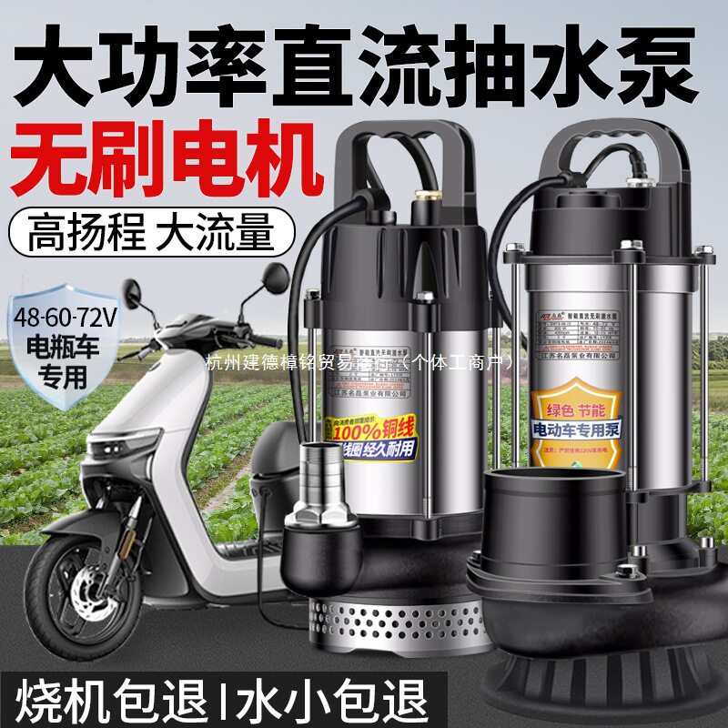 直流潜水泵12v48v60v72v家用电瓶电动车专用抽水泵浇菜农用灌溉机