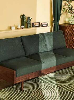 北欧简约客厅双人位民宿日式可拆洗小户型绿色无扶手实木布艺沙发