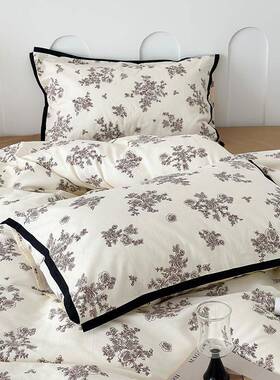 ins复古文艺黑色花边被套床上四件套全棉1.5m1.8米被套床单三件套