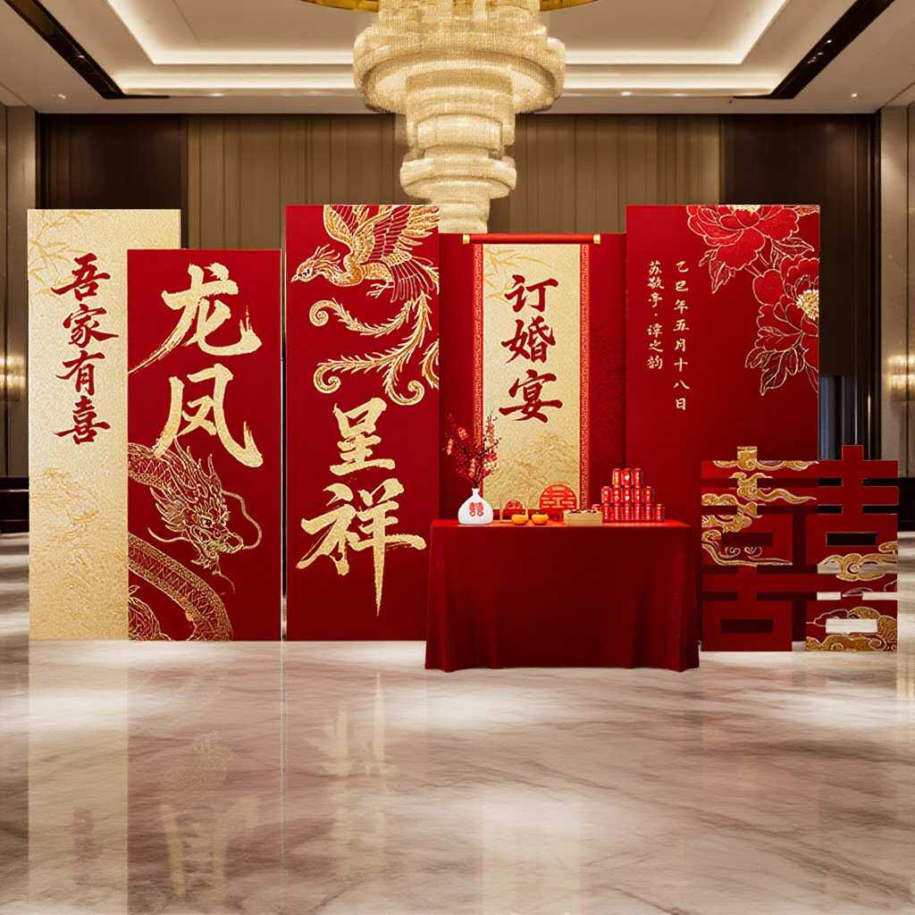 定制龙凤呈祥结婚订婚新中式简单大气氛布置用品订婚宴kt板背景板