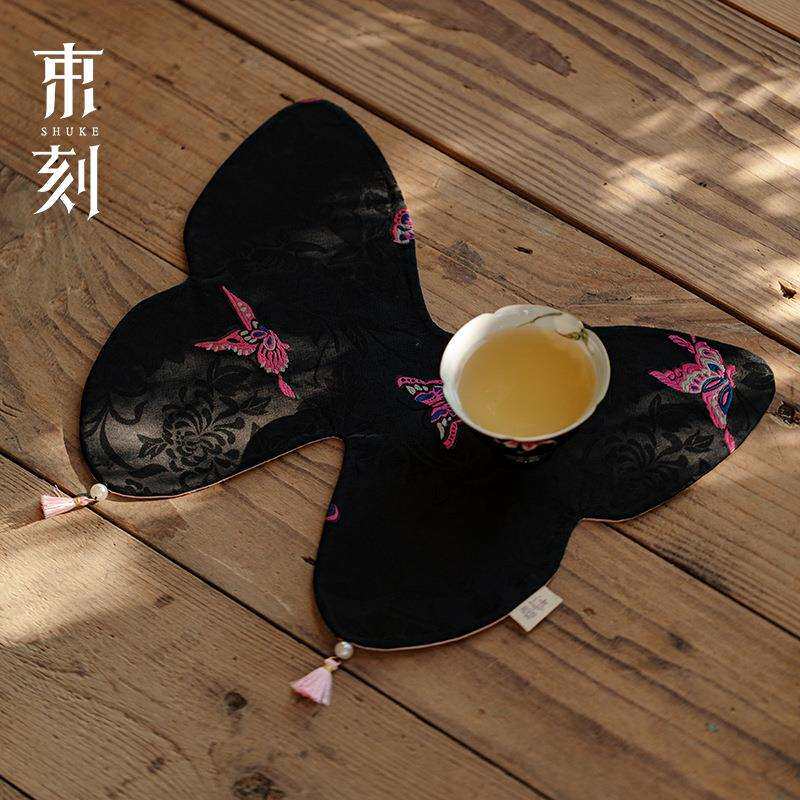 束刻新中式织锦创意蝴蝶茶席轻奢茶台干泡席茶具零配桌布防水茶垫