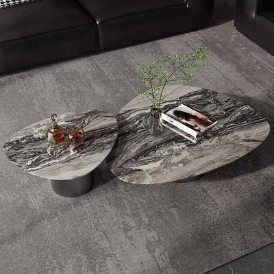 大理石茶几现代简约别墅复式楼公寓大户型客厅小型一体金属边几桌