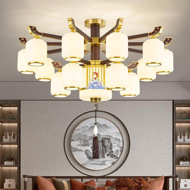 新中式全铜客厅吊灯实木现代简约中国风别墅挑空大厅灯餐厅卧室灯,家装灯饰光源,智能吊灯,淘宝优惠券,粉丝福利购,淘宝优惠卷