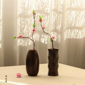 日式 客厅桌面花店插花干花小花瓶 花器复古创意竹木摆件台面新中式