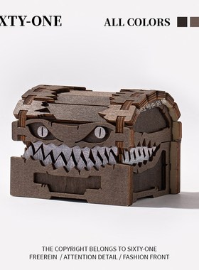 61号铺!小心被咬!怪物宝箱收纳盒子木质创意工艺品摆件地下城