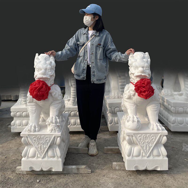 石雕麒麟一对汉白玉青石龙爪招财别墅庭院祠堂大门口镇宅石头摆件