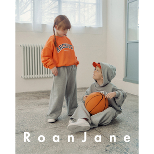 韩国RoanJane童装儿童卫衣橘色女童宽松字母印花衣服男童长袖上衣