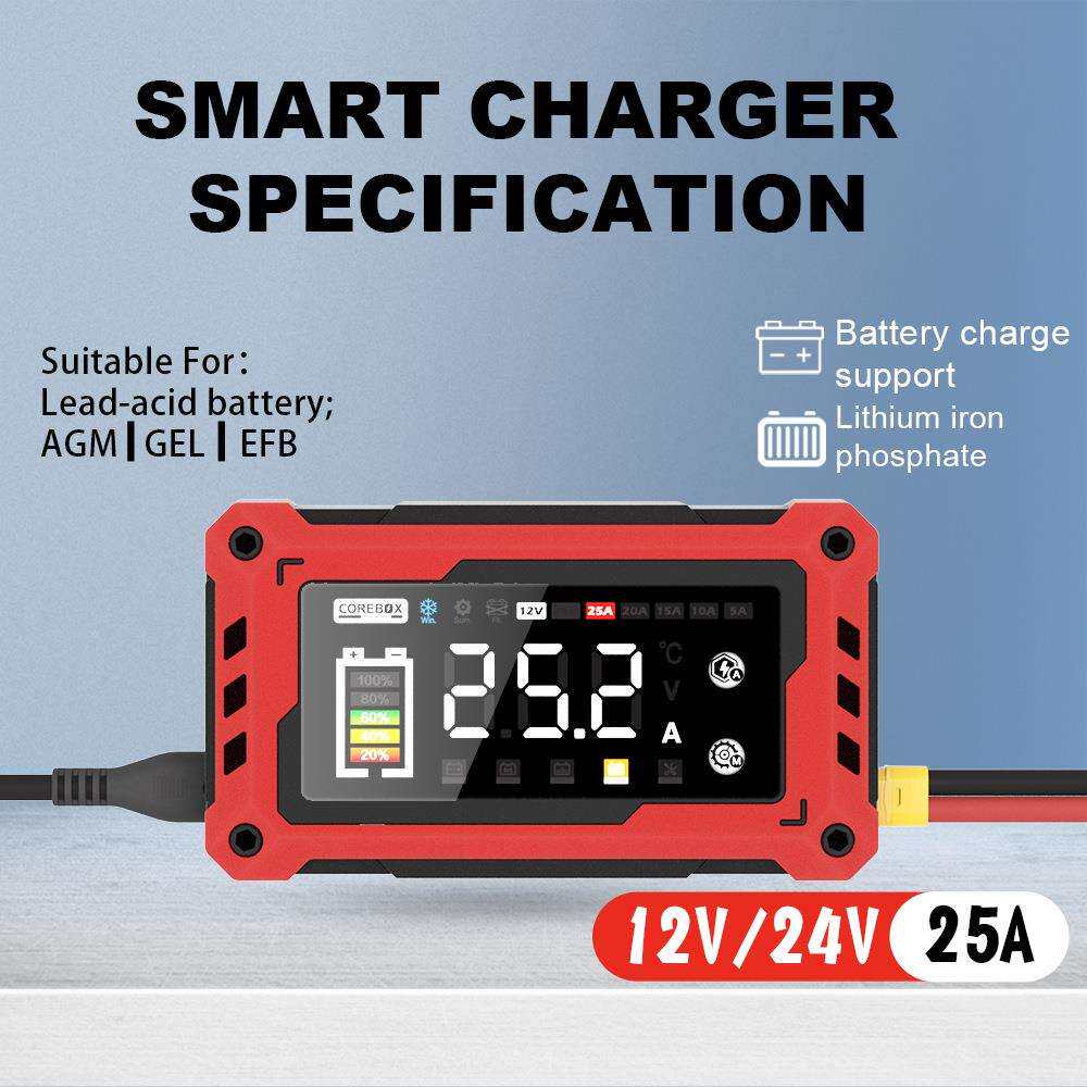 12V25A/24V10A辅助启动维护器汽车游艇割草机电瓶充电器欧规美规