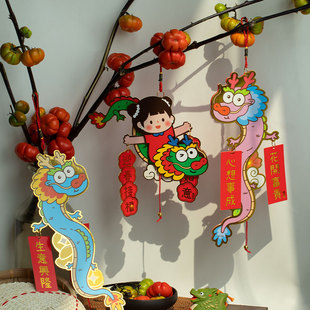 龙年春节装饰趣味拉绳挂饰迎春接福心想事成挂件高档立体烫金吊饰