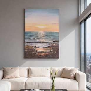 大芬村海上日出纯手绘油画现代风景装饰画客厅挂画玄关丙烯肌理画