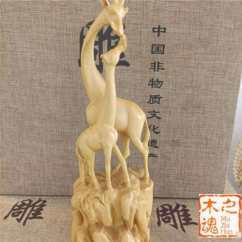 黄杨木实木雕刻创意一路平安鹿家居装饰品送长辈母爱中式动物摆件