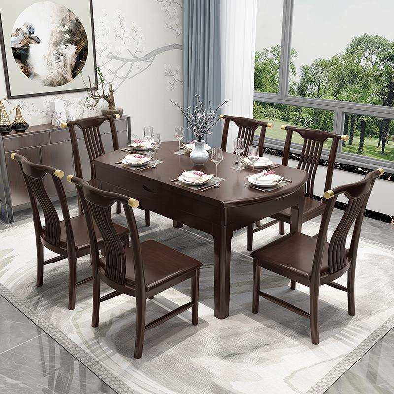 新中式全实木餐桌伸缩折叠小户型家用经济型饭桌方圆两用可变圆桌