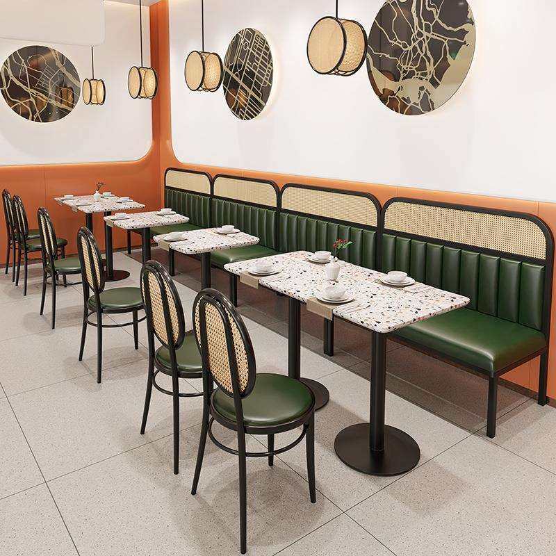茶餐厅咖啡厅田园风编藤铁艺餐桌椅子酒吧西餐火锅店卡座沙发组合