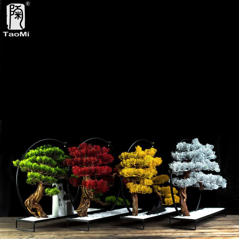 陶迷新中式迎客松铁艺摆件禅意软装仿真枯木植物家居创意客厅装饰