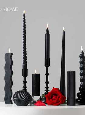 61K3欧式复古黑色长杆香薰蜡烛艺术家用无烟结婚烛光晚餐烛台装饰