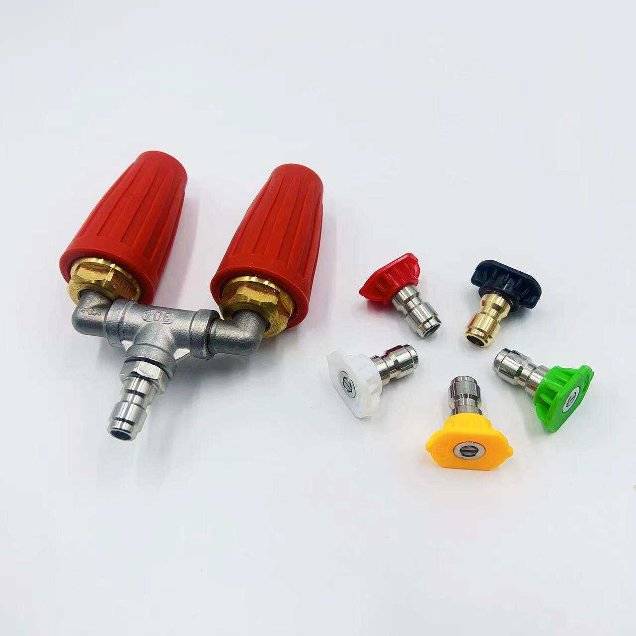 高压水枪铜旋转喷头三通不锈钢水管接头搭五色喷头TIP1/4 4000PSI