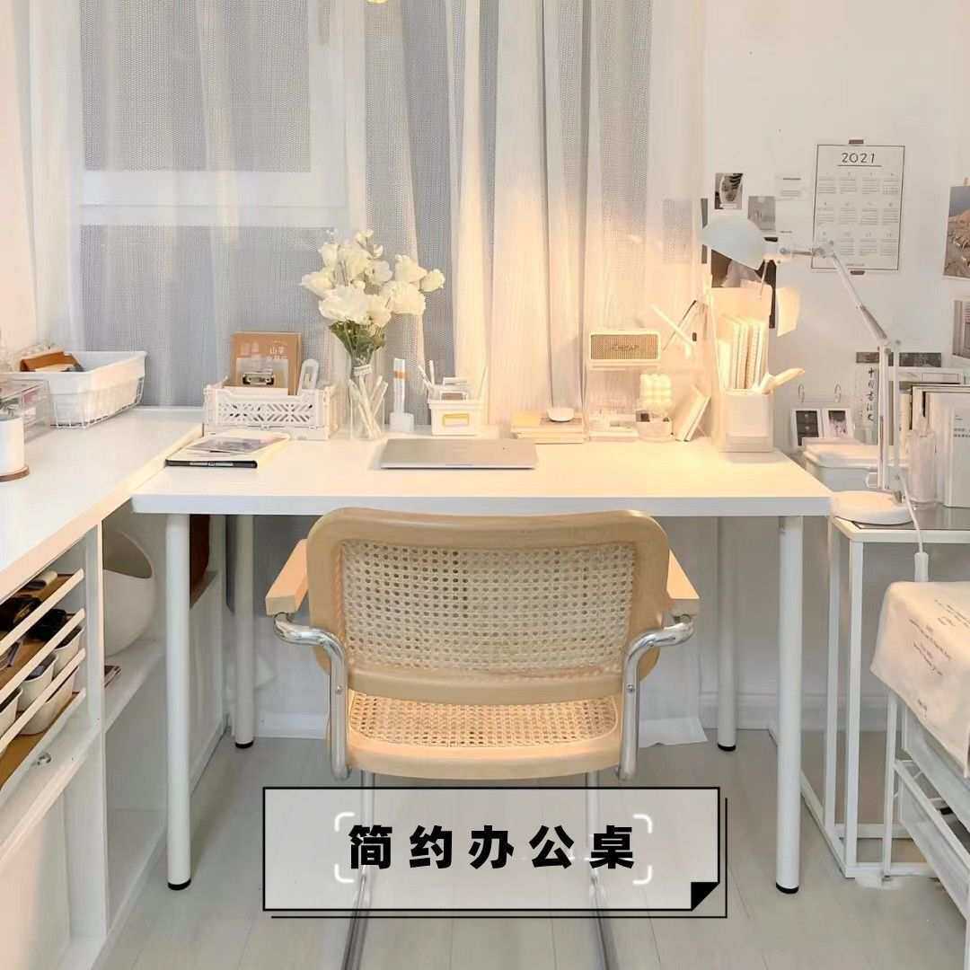 电脑桌台式家用白色书桌简约办公桌学生学习卧室小型简易圆角桌子