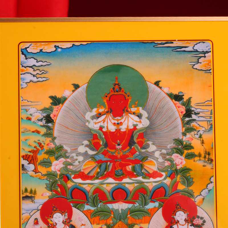 藏式长寿三尊铂金实木烤漆相框摆件挂画装饰画家用十相自在唐卡图
