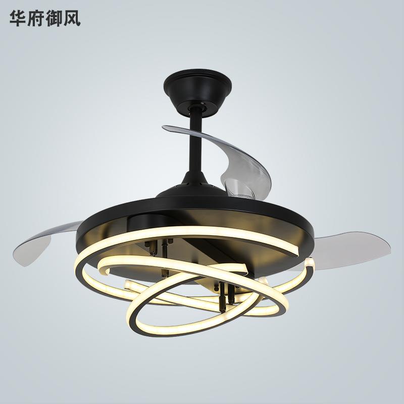 黑色创意移动三圈风扇灯北欧轻奢简约吊灯家用客厅餐厅吊扇灯遥控