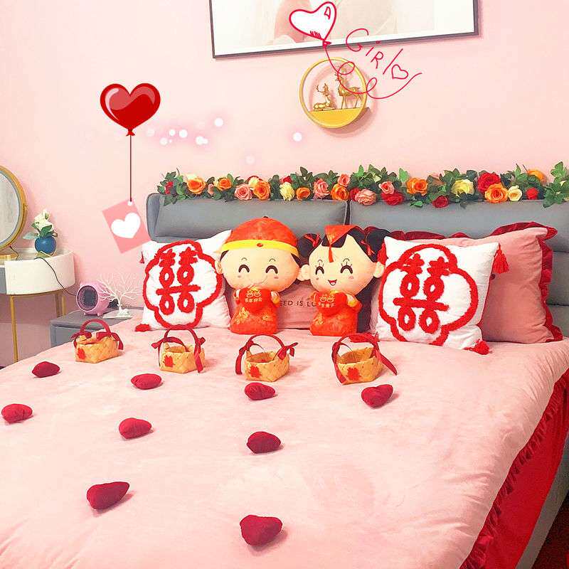 玫瑰绢花藤蔓家居订婚婚房房间装饰布置结婚床头装饰花