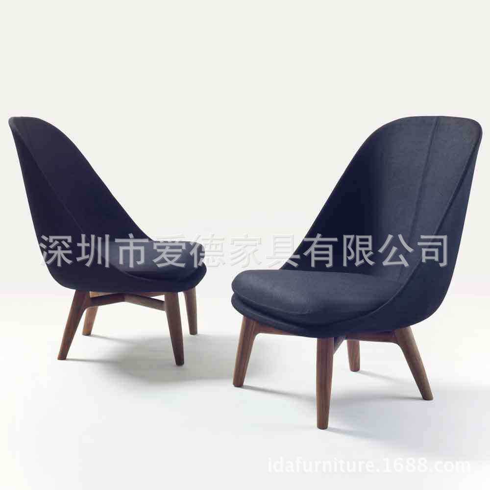 实木休闲椅子现代简约丹麦北欧布艺躺椅定 制咖啡厅修罗休闲椅