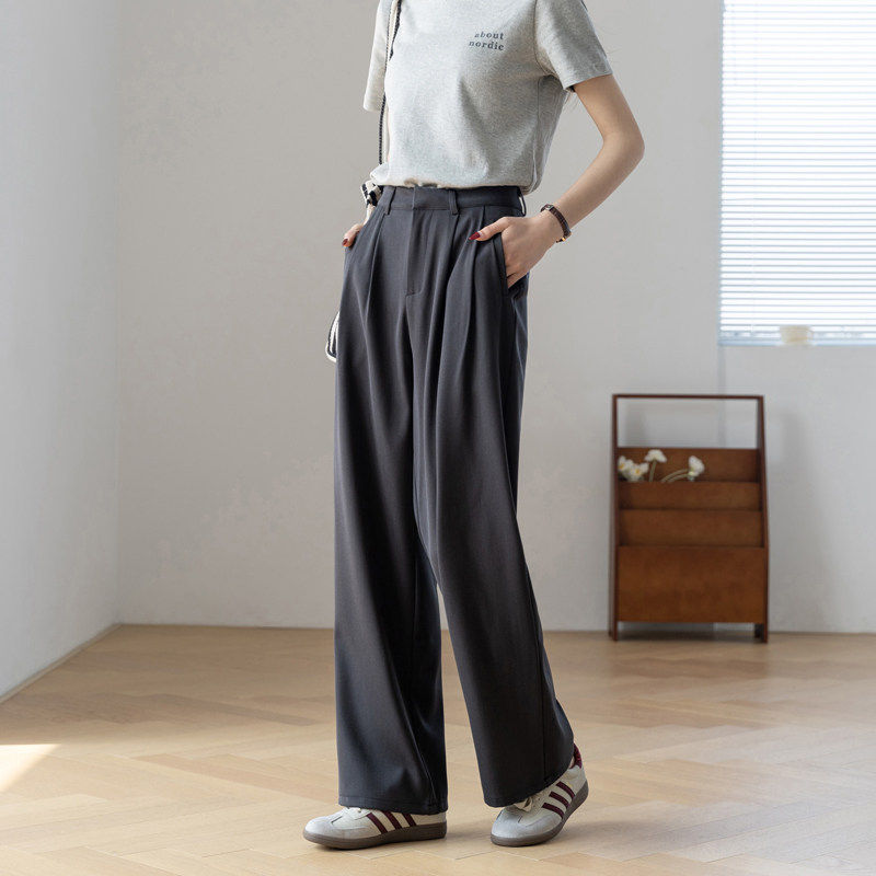 阔腿裤女2026春夏韩版垂感遮胯显瘦韩版宽松灰色直筒裤休闲西装裤