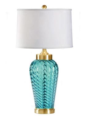 美式乡村蓝色玻璃台灯现代简约样板房创意客厅卧室床头书房装饰灯