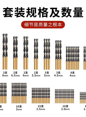 99件套高速钢钻铁专用直柄麻花钻头打孔金属钢铁超硬1-10mm套装