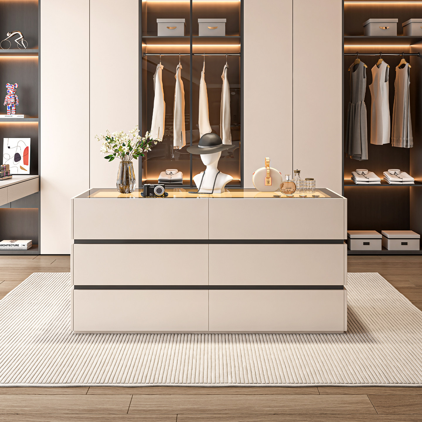 衣帽间中岛柜轻奢现代家用卧室斗柜设计师定制珠宝首饰储物展示柜