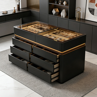 衣帽间中岛柜黑色实木抽屉柜斗柜主卧室收纳柜家用落地首饰展示柜