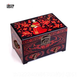正品唐都推光漆器首饰新嫁婚礼物纯盒手精致首饰盒陪首工饰盒新婚