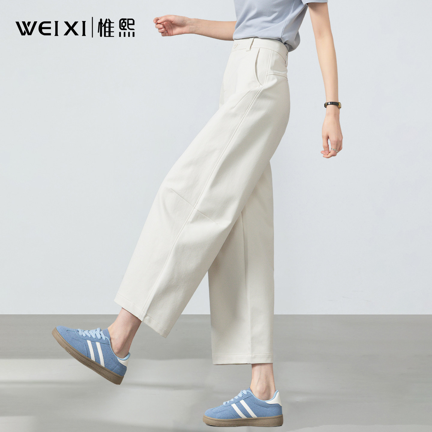 米白色休闲裤女2026新款夏季高腰显瘦弯刀裤子高级感小个子九分裤