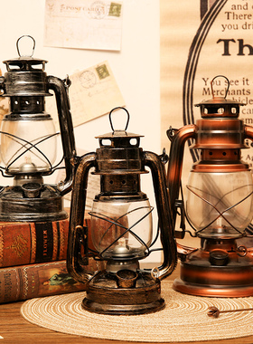 老式复古煤油灯露营手提马灯可点燃怀旧老物件道具店铺装饰品摆件