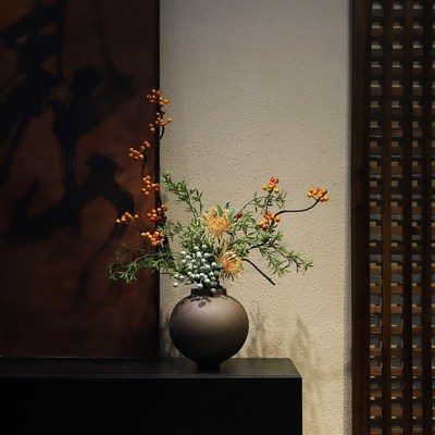 禅意陶瓷覆古花瓶新中式宋代美学摆件民宿小酒馆侘寂插花玄关装饰