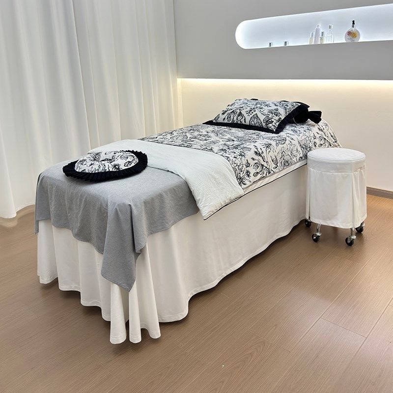 法式复古小香风美容床罩四件套高档黑白按摩美容院专用床品定制